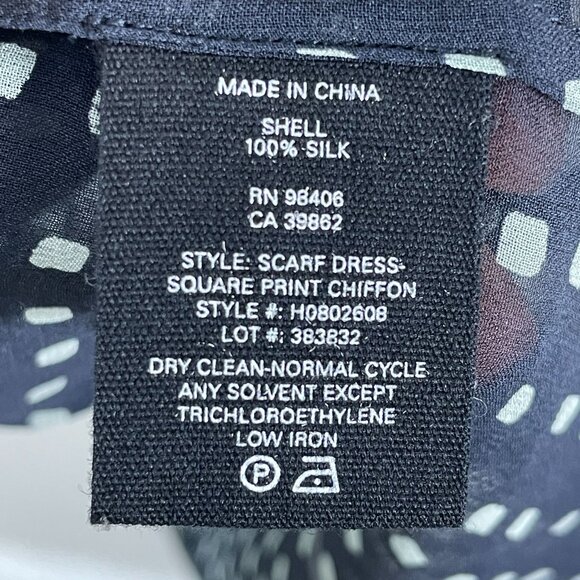 NEW Theory Womens 8 Scarf Dress 100% Silk Deep Navy Multi Square Print Chiffon - Picture 6 of 12